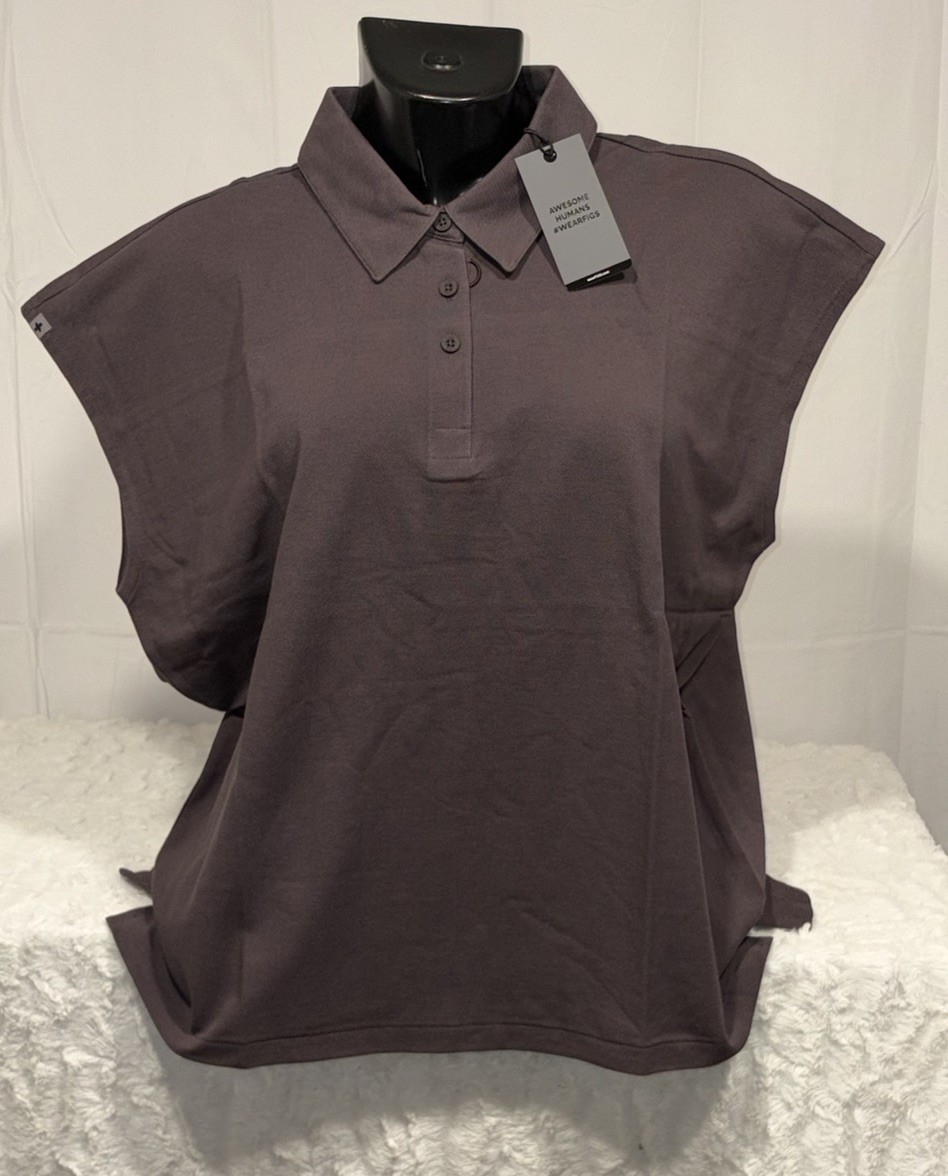 FIGS WOMENS NURSE TECHNICAL PIQUE ELLA SHALE BROWN SCRUB POLO SHIRT LARGE NWT