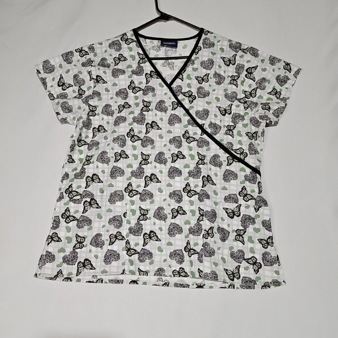 Absolute Women’s Large Uniform Scrub Top Nurse Medical Smock VetTech Butterfly
