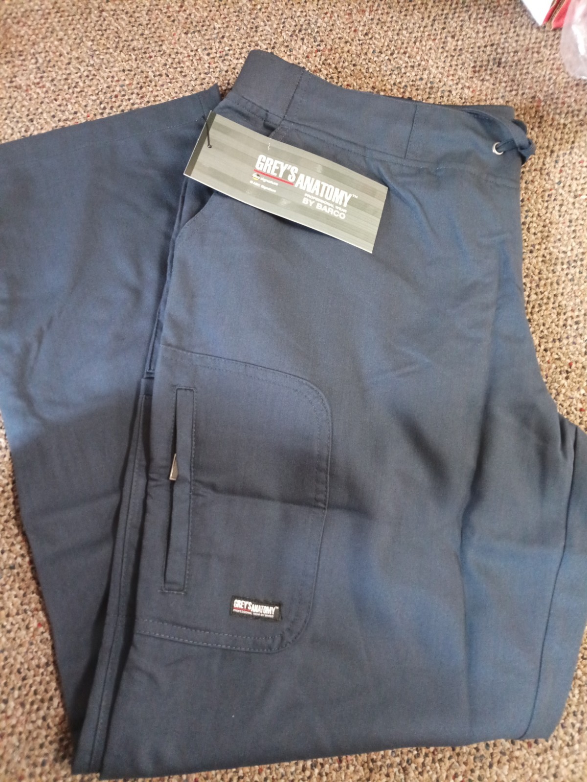 NWT Grey’s Anatomy by Barco Gray 6-Pocket Cargo Tie Front Scrub Pants Women’s L