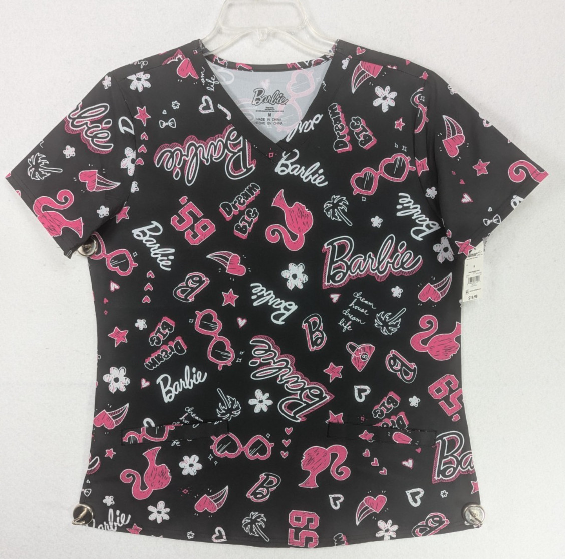 BARBIE – Women’s – Black / Pink – Scrub Top – Size M –