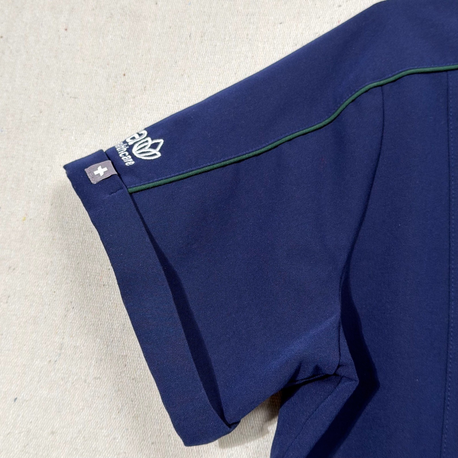 FIGS Scrub Top Women Large Navy Blue Quarter Zip Technical Collection Aya Logo