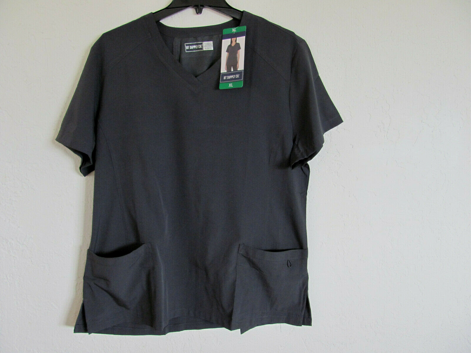 BT Supply Co V-Neck Scrub Top-Charcoal- 2 Front Pockets-Mesh Back -Women’s XL