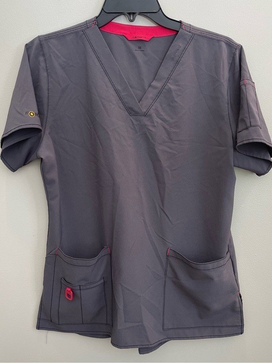 Carhartt Slate Gray Scrub Top with Pink Accents women’s V Neck Medium