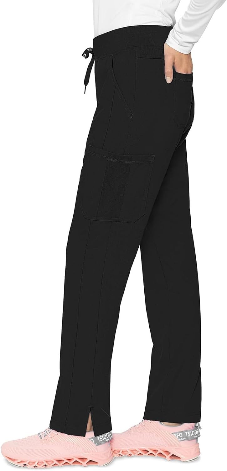 Scrub Pants for Women, Jersey Waist Yoga Bottoms, 6 Pockets with Mid Rise Dra…