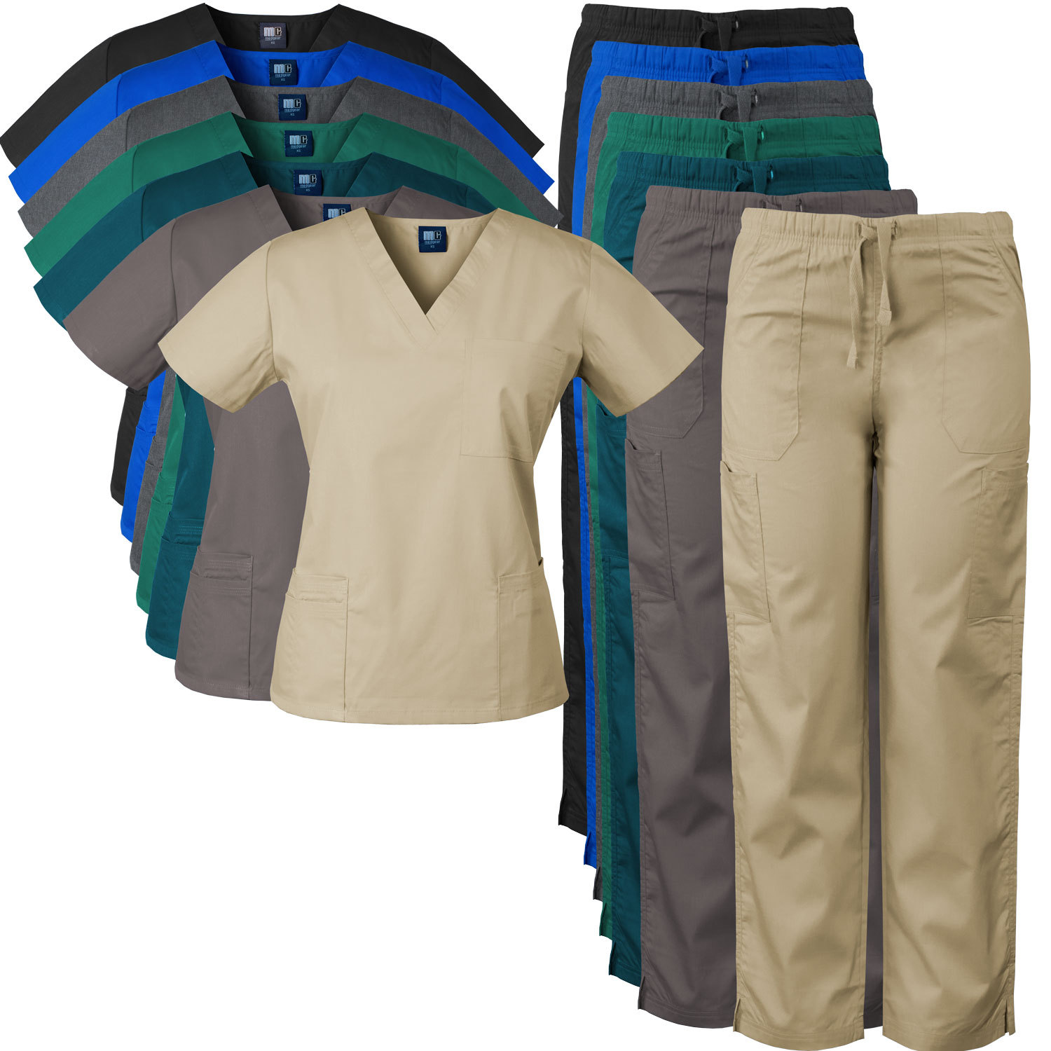 MedGear Women’s Relaxed Scrubs Set, Eversoft Fabric, Multi-pocket Top and Pants