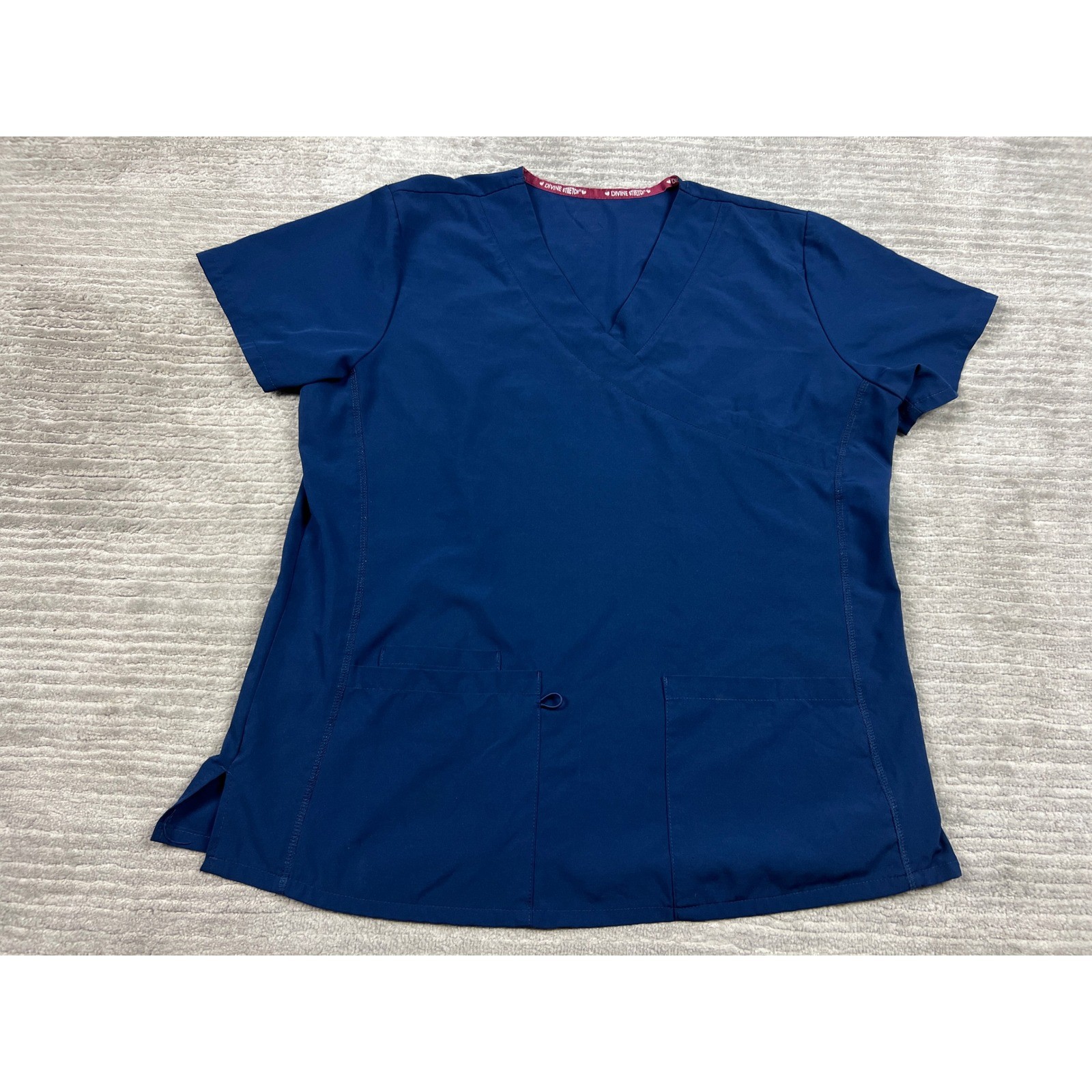Divine Stretch Scrub Top Womens Large Blue VW-5261NVY Mock Wrap V-Neck Stretch
