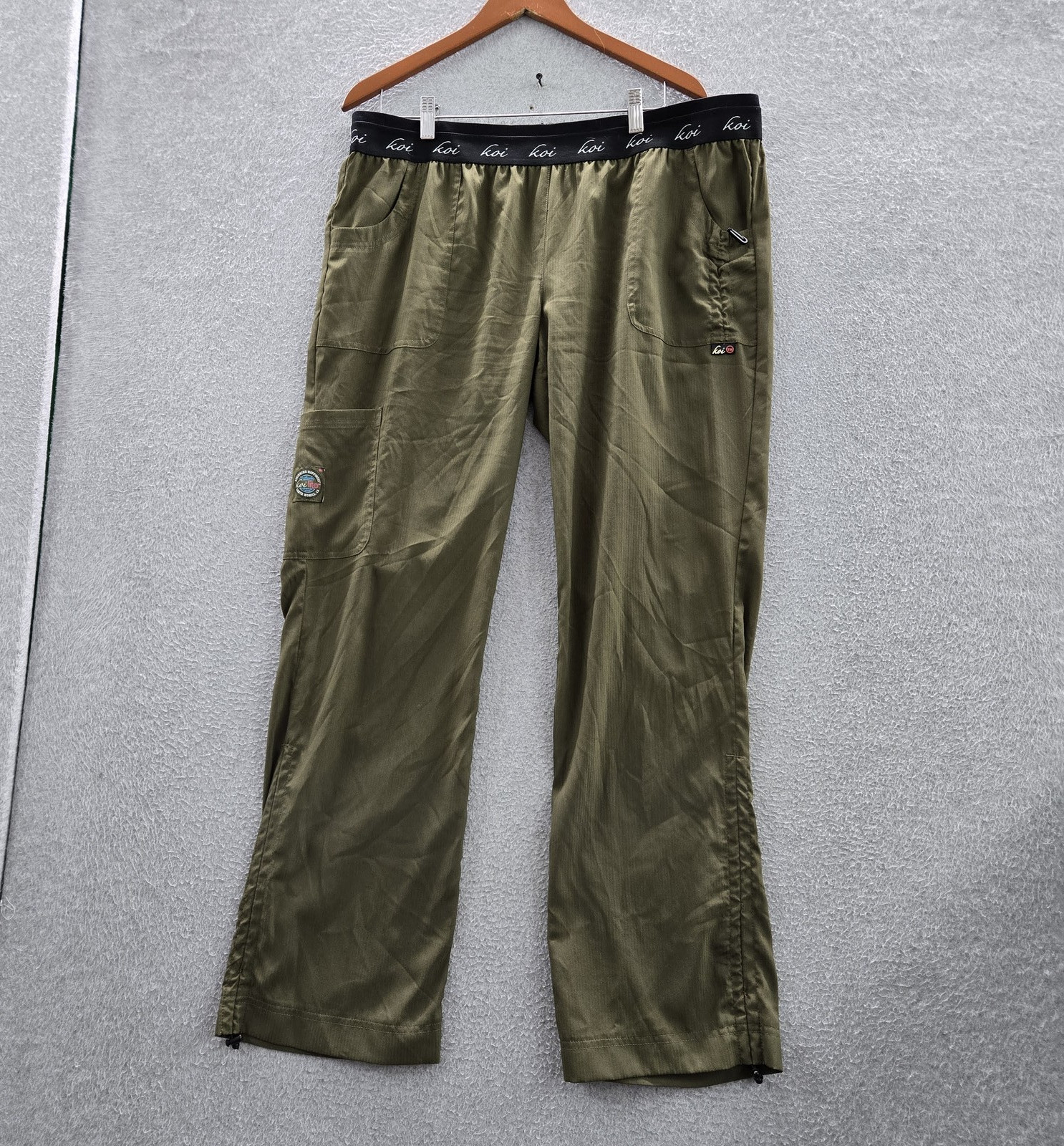 Koi Lite Women Scrub Pants XL ROlive Green 720R Spirit Slim Fit Cargo Pocket