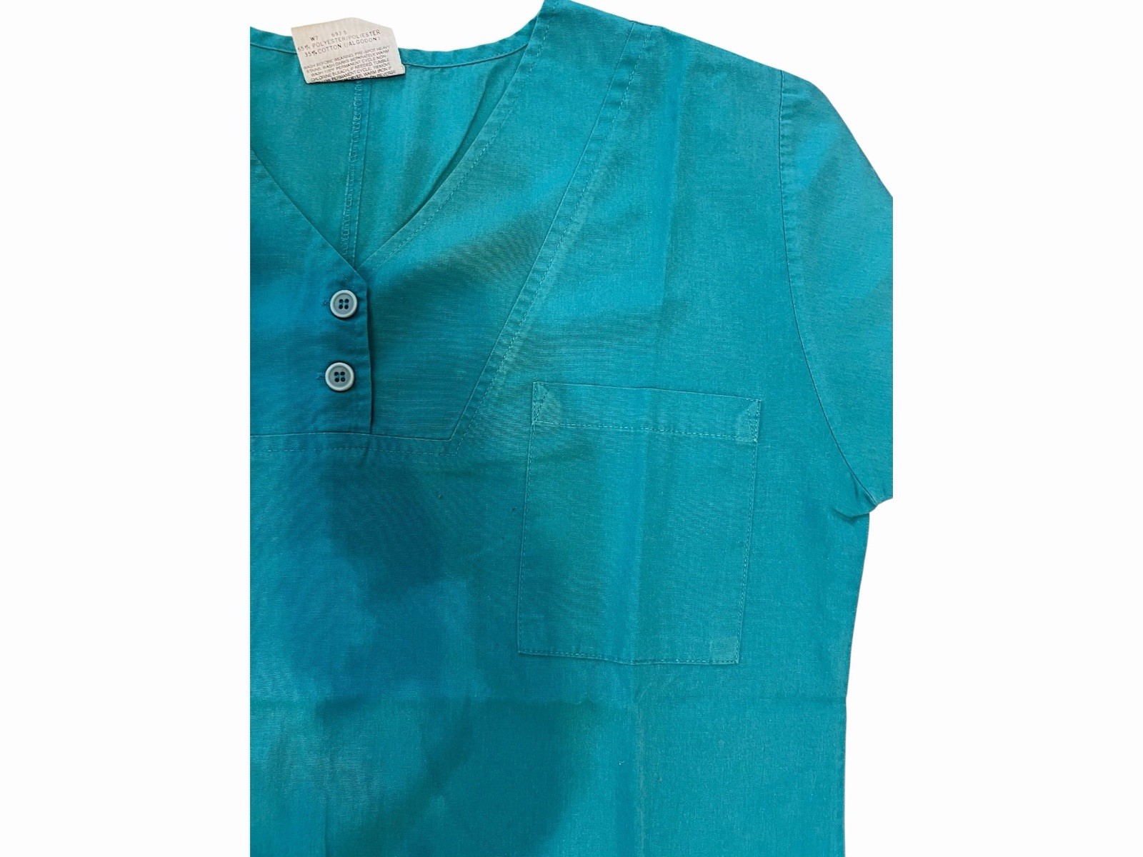 Standard Textile Teal V-Neck Scrub Top Size Medium Cotton Blend Medical Uniform