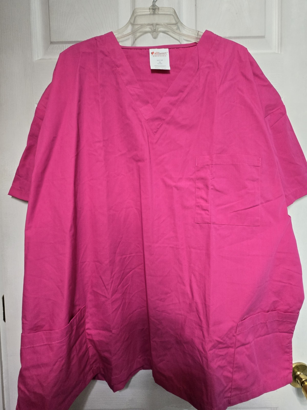 Allheart Scrub Basics Scrub Top Size 3XL Unisex-Pink V-Neck-Chest 29.5″/L 31″