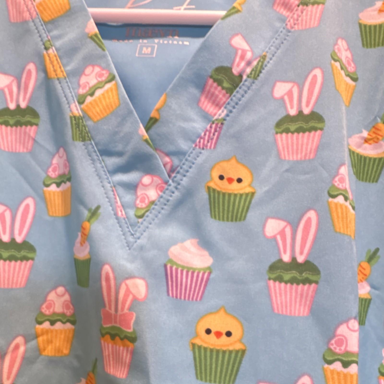 Life Threads Medium Blue Patterned Scrub Top with Cupcake Print
